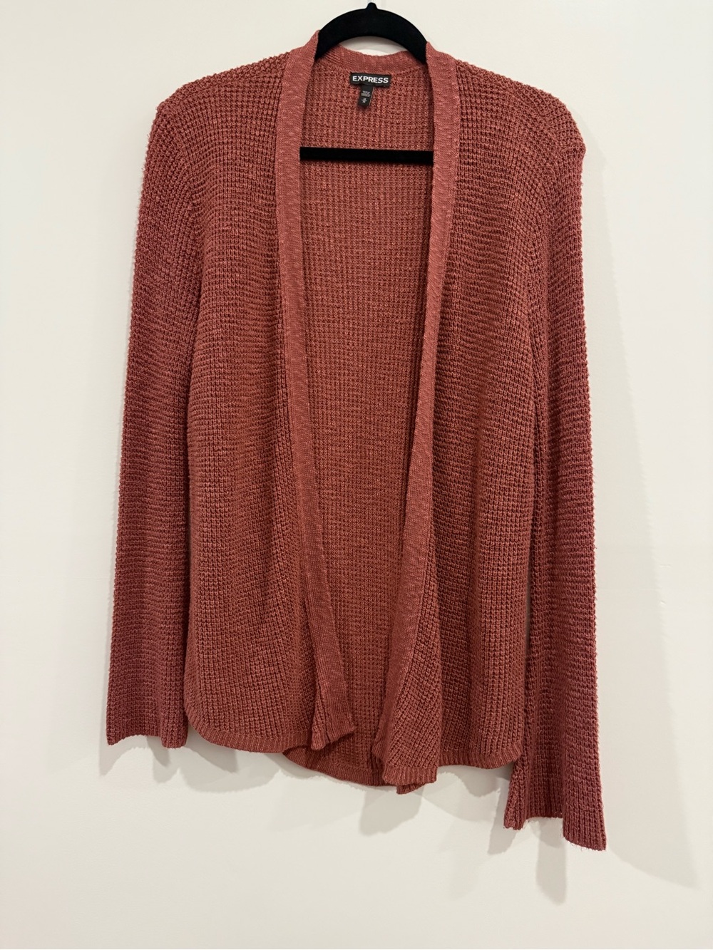 Express Open-Front Waffle Knit Cardigan - Dusty Rose, Medium